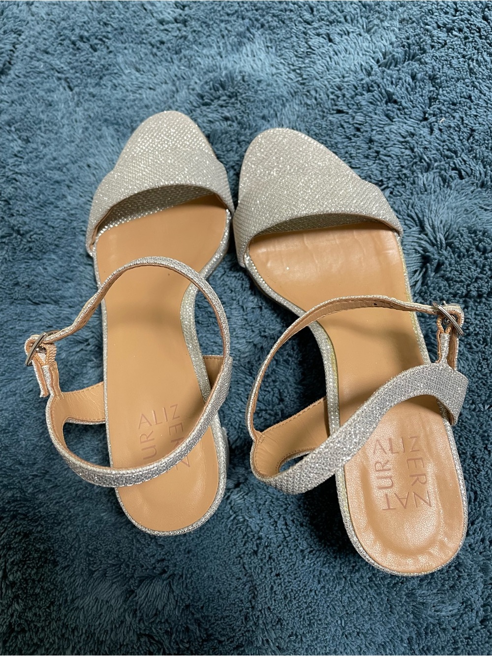 Naturalizer Silver Glitter Open-Toe Ankle Strap Sandals